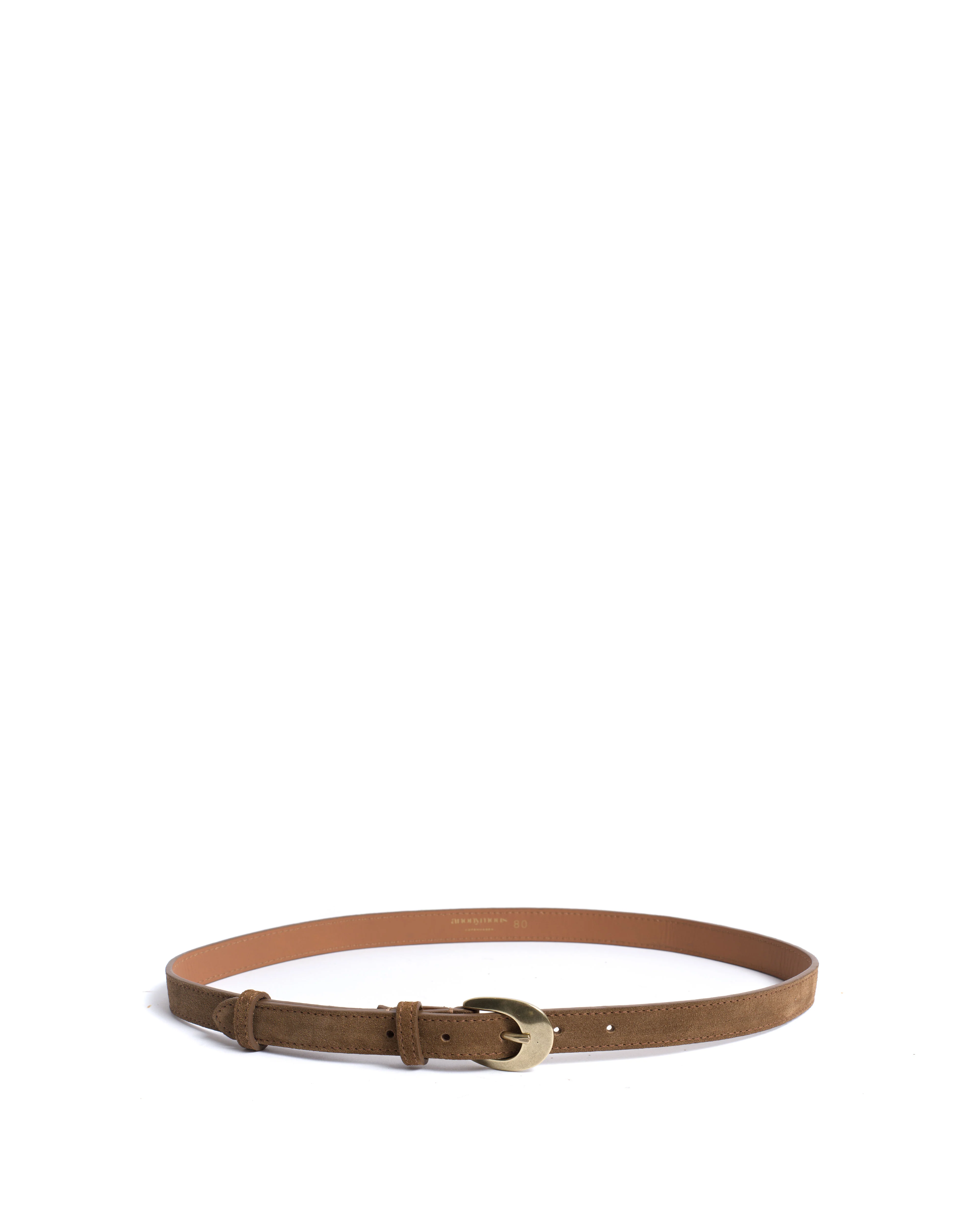 Aris unisex leather belt Calf suede & metal Cinnamon & gold buckle - Image 4