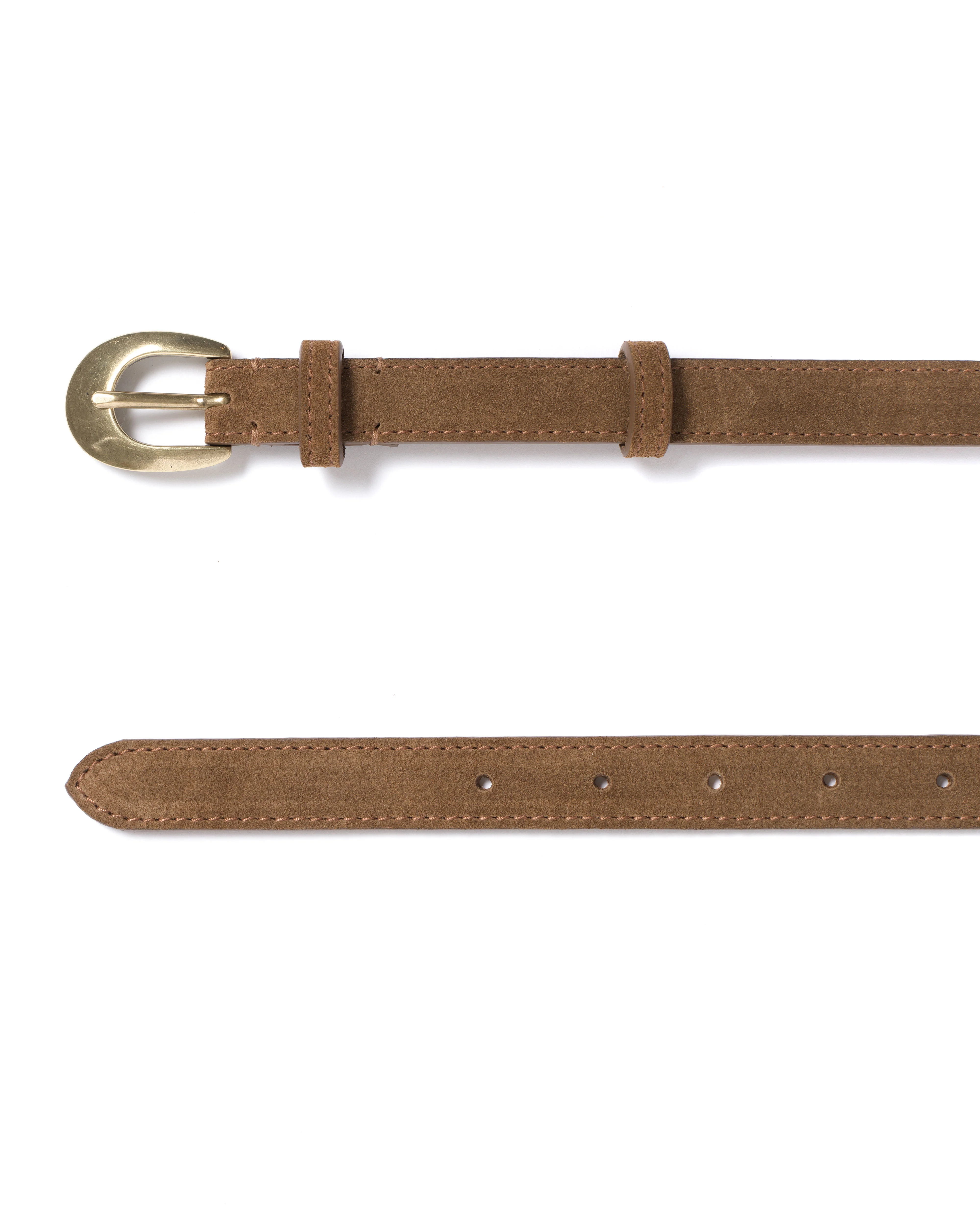 Aris unisex leather belt Calf suede & metal Cinnamon & gold buckle - Image 6