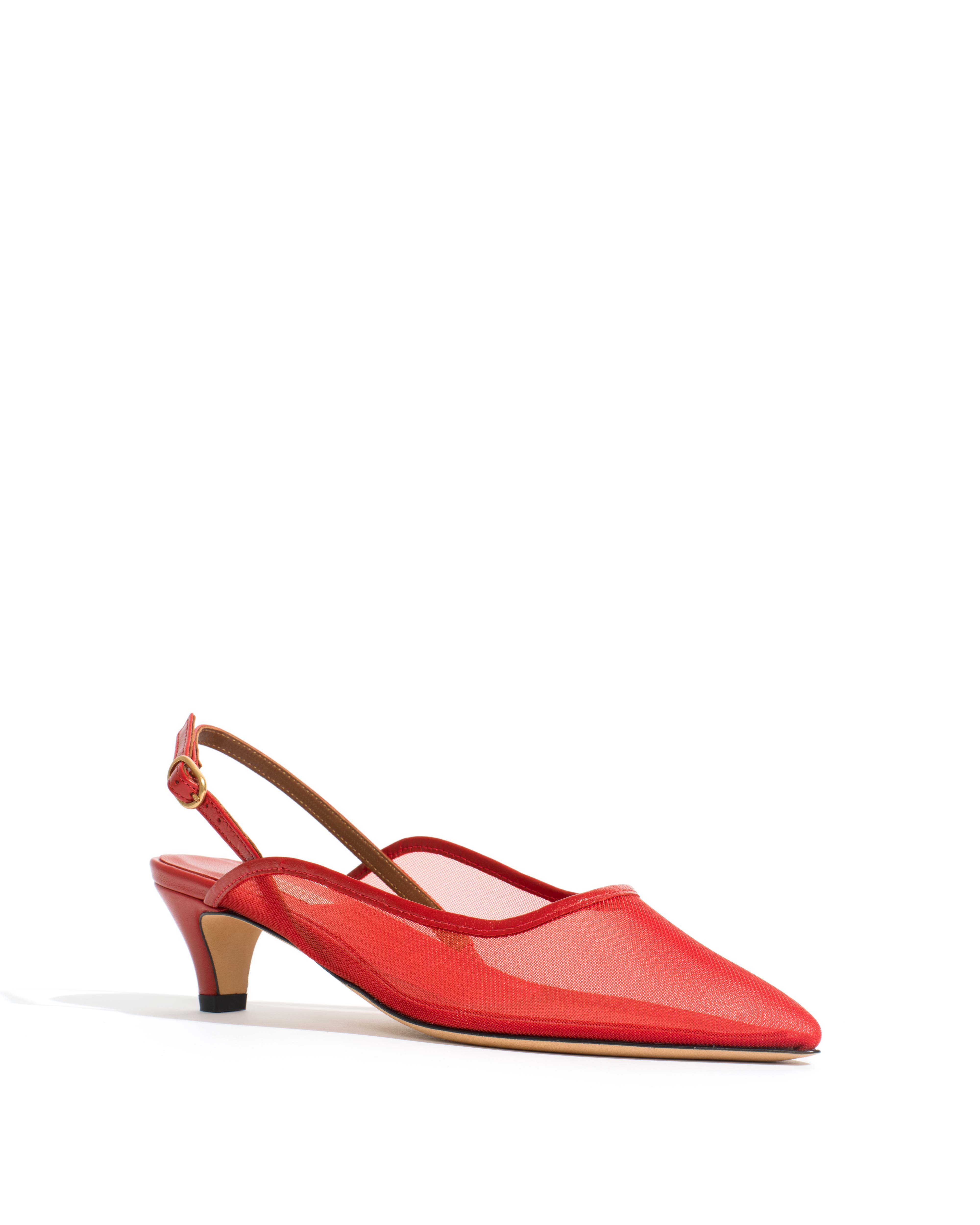 Fanny 40 stiletto mesh Shiny lamb & mesh Ruby red - Image 2