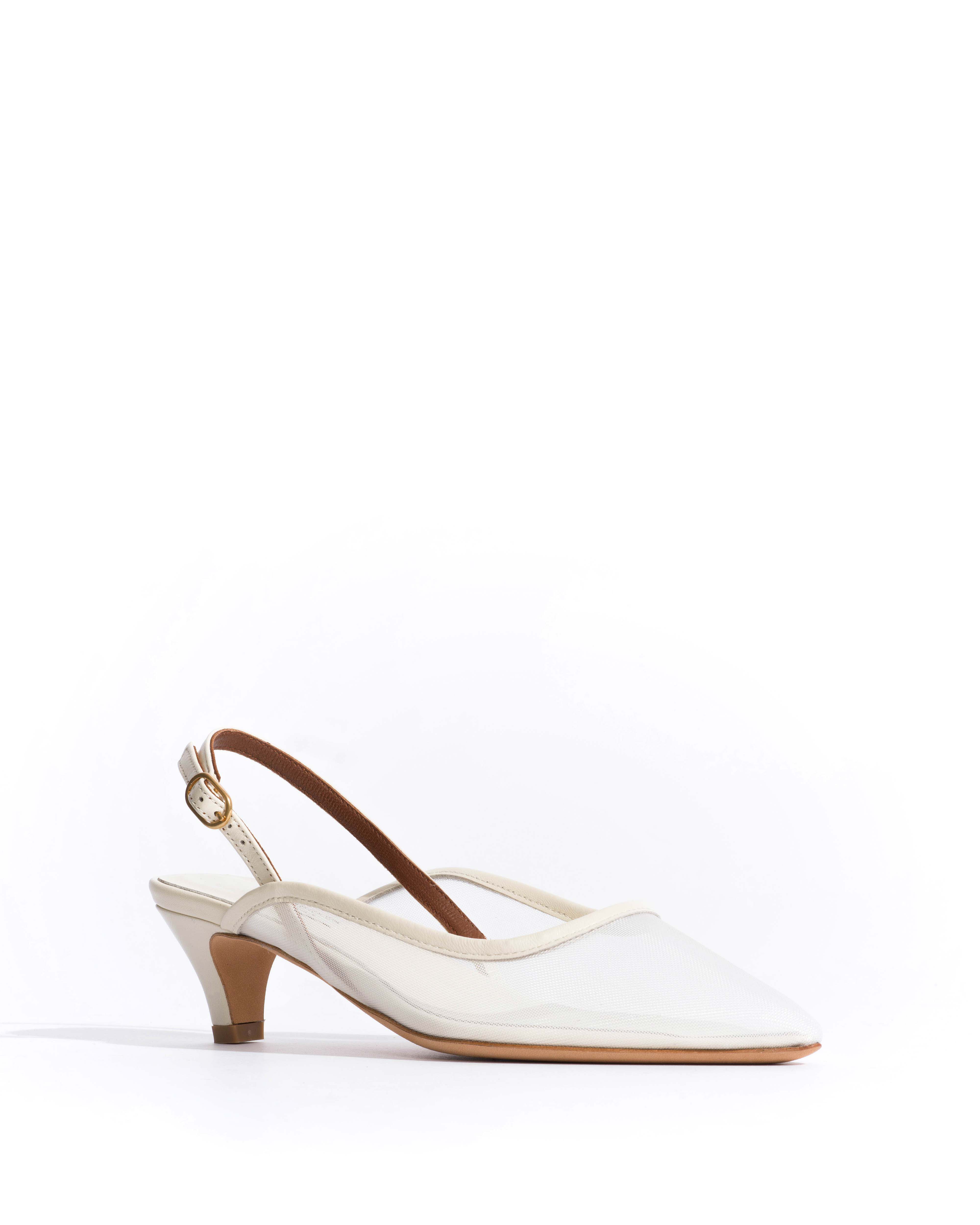 Fanny 40 stiletto mesh Shiny lamb & mesh White sand - Image 2