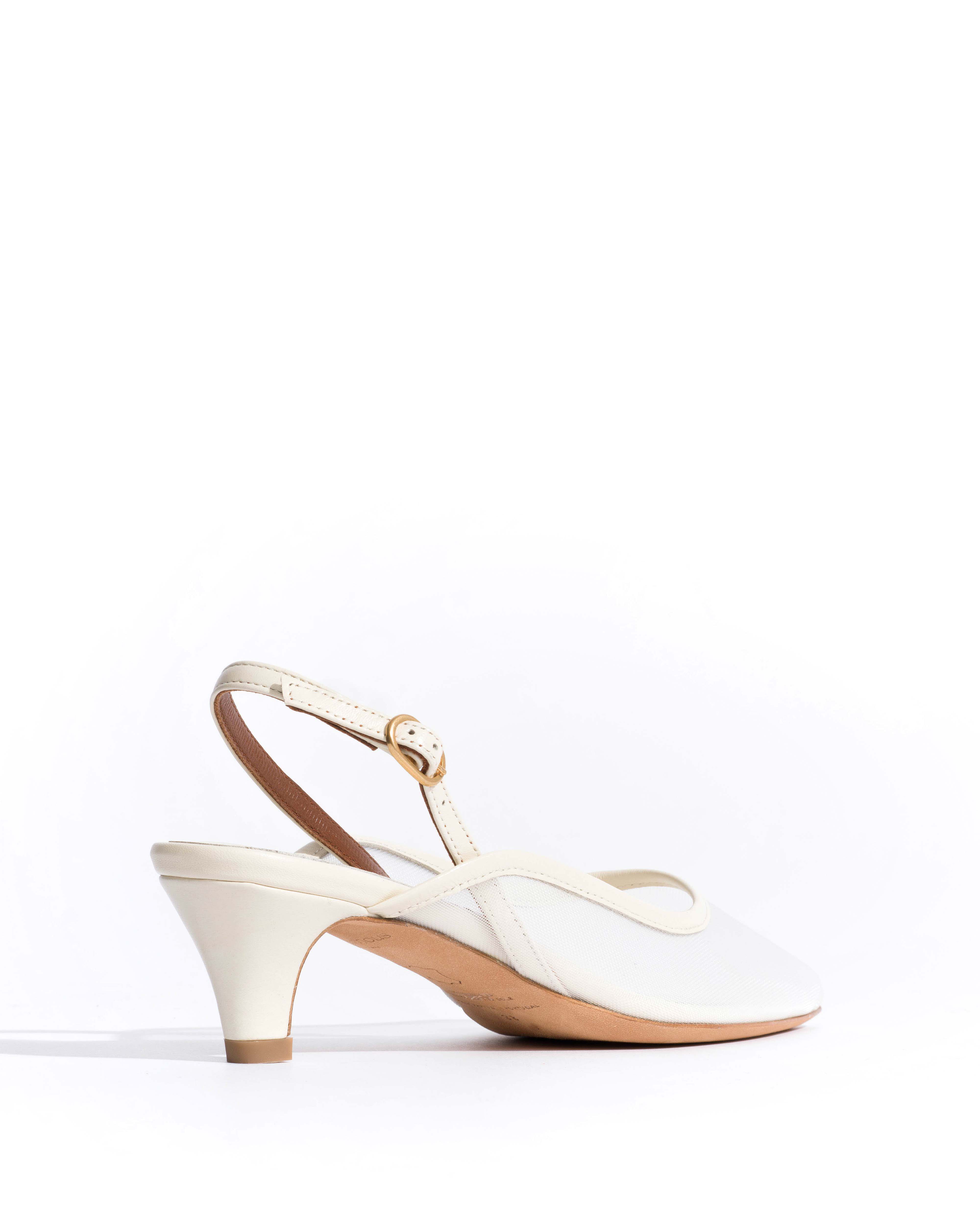 Fanny 40 stiletto mesh Shiny lamb & mesh White sand - Image 3