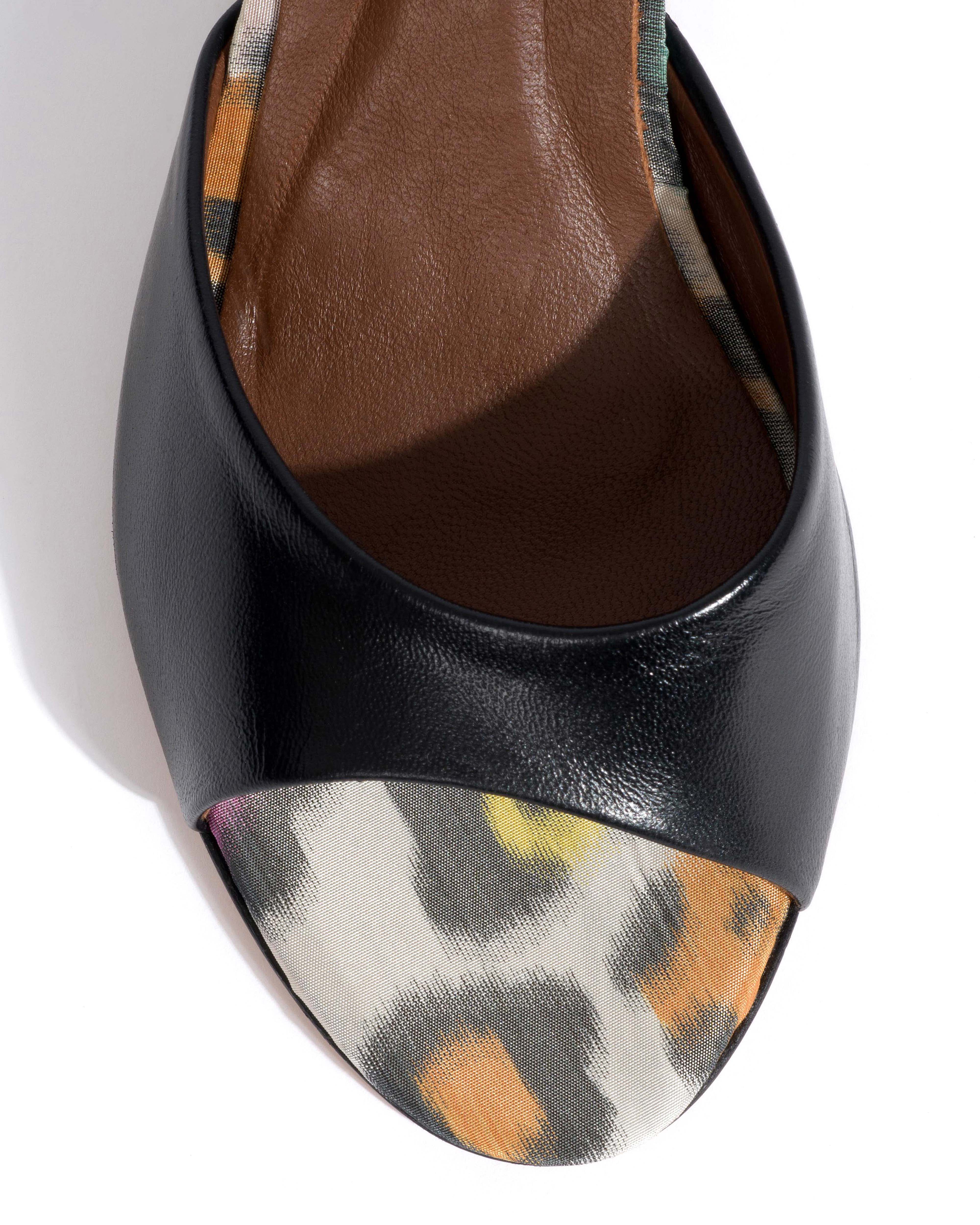 Gwen 75 wedge Shiny lamb & satin print Black & multicolor leopard - Image 6