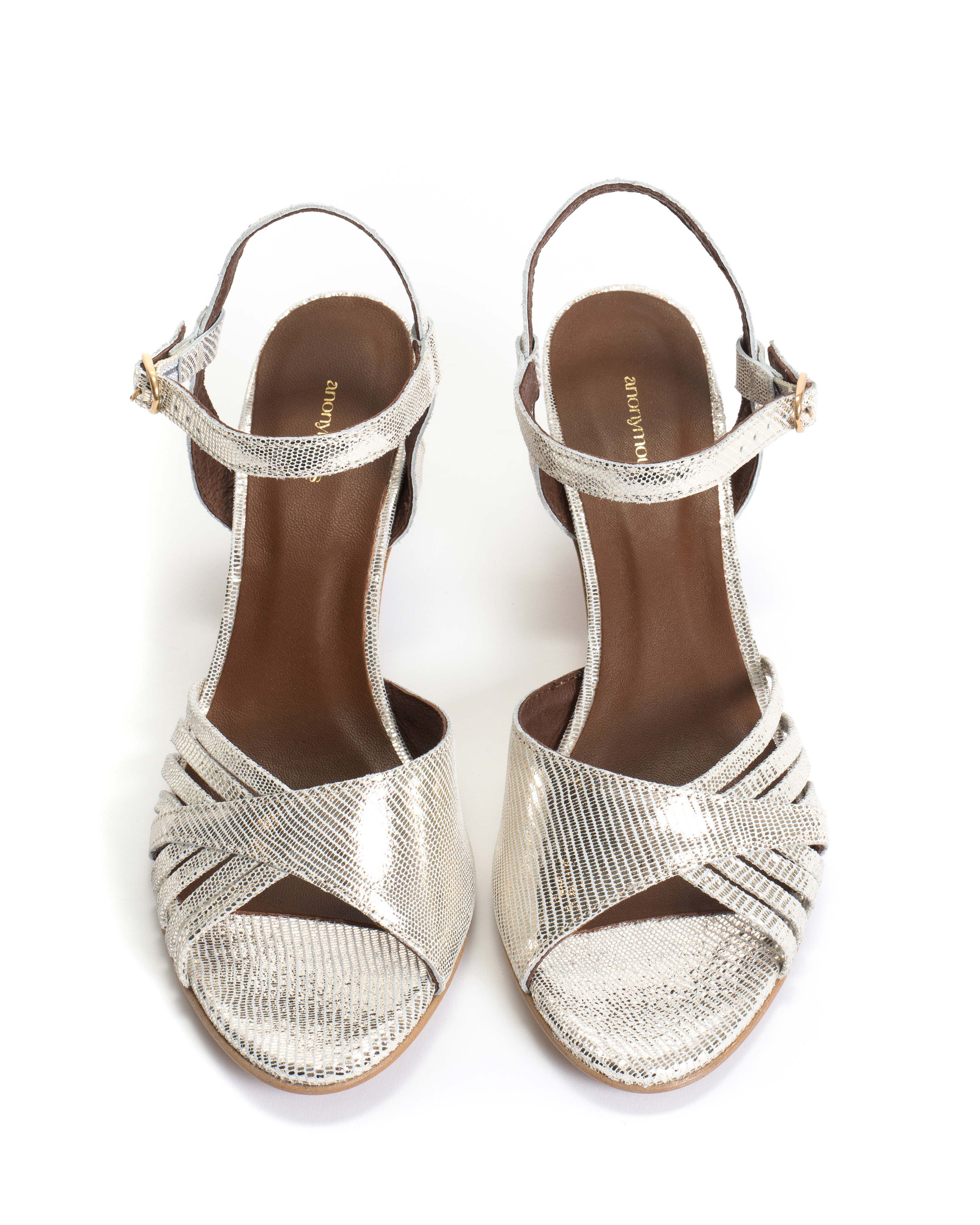 Hermine 50 stiletto Lizard metallic goat Champagne - Image 4