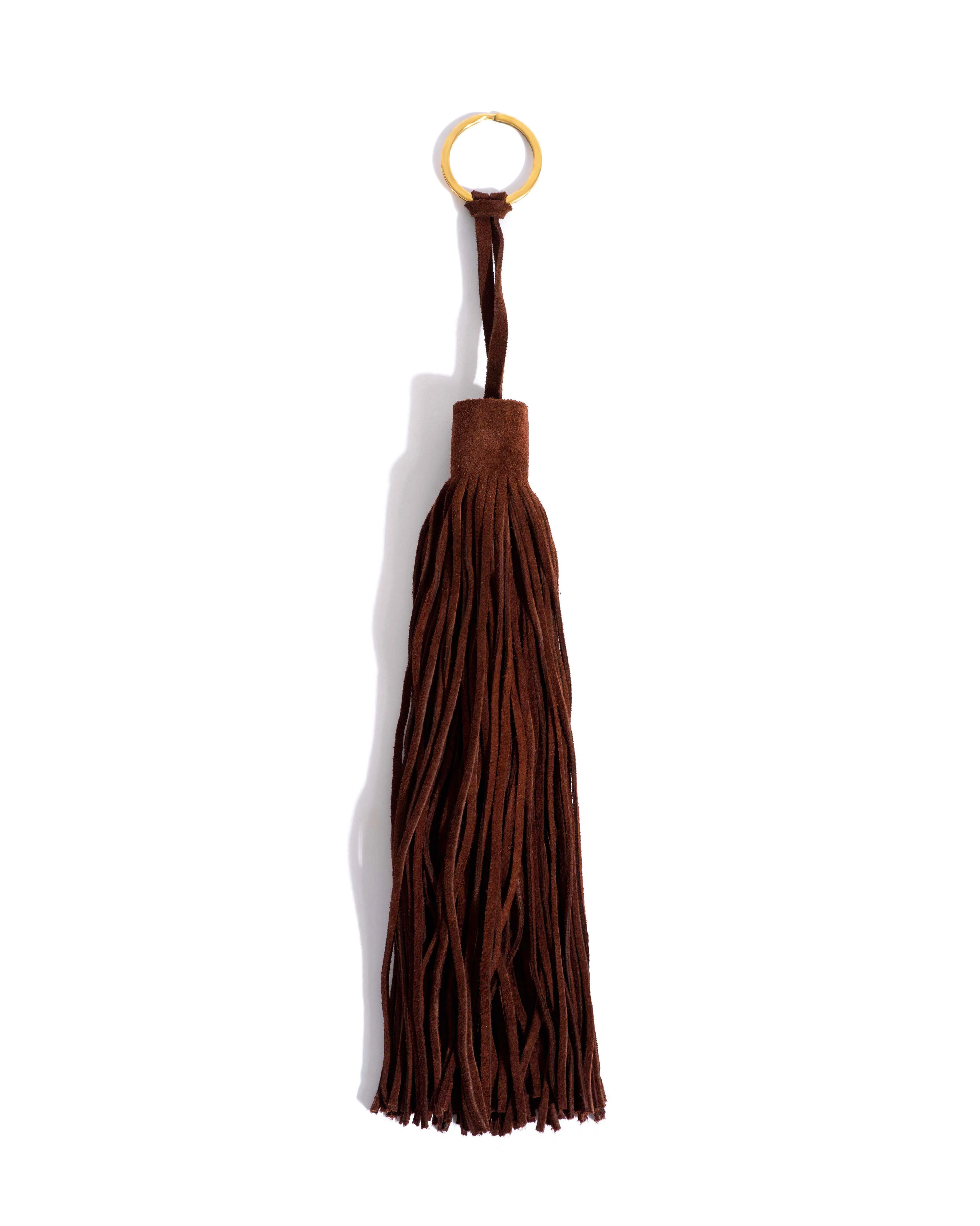 Langley fringe keyring Calf suede Chocolate - Image 3