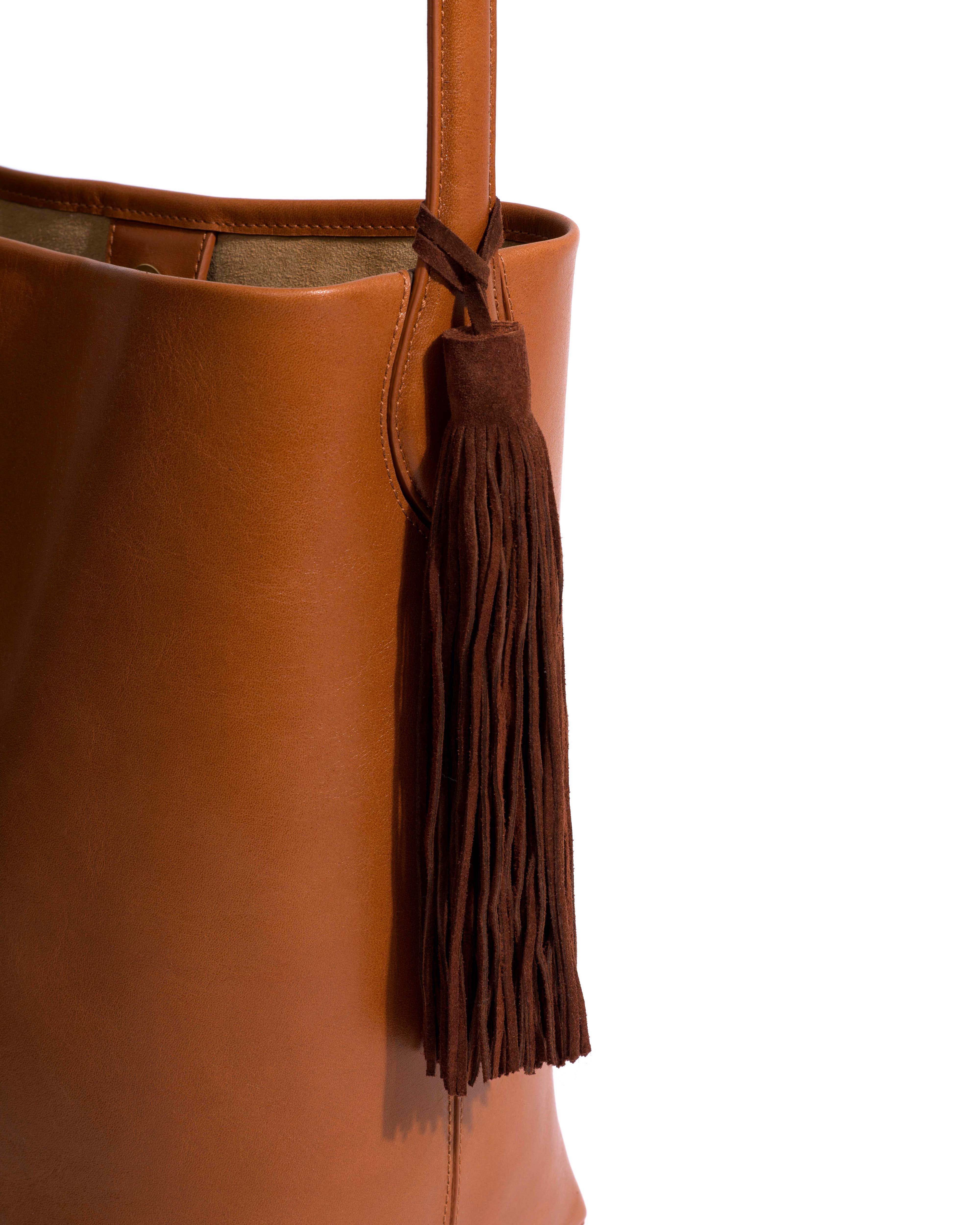 Langley fringe keyring Calf suede Chocolate - Image 4