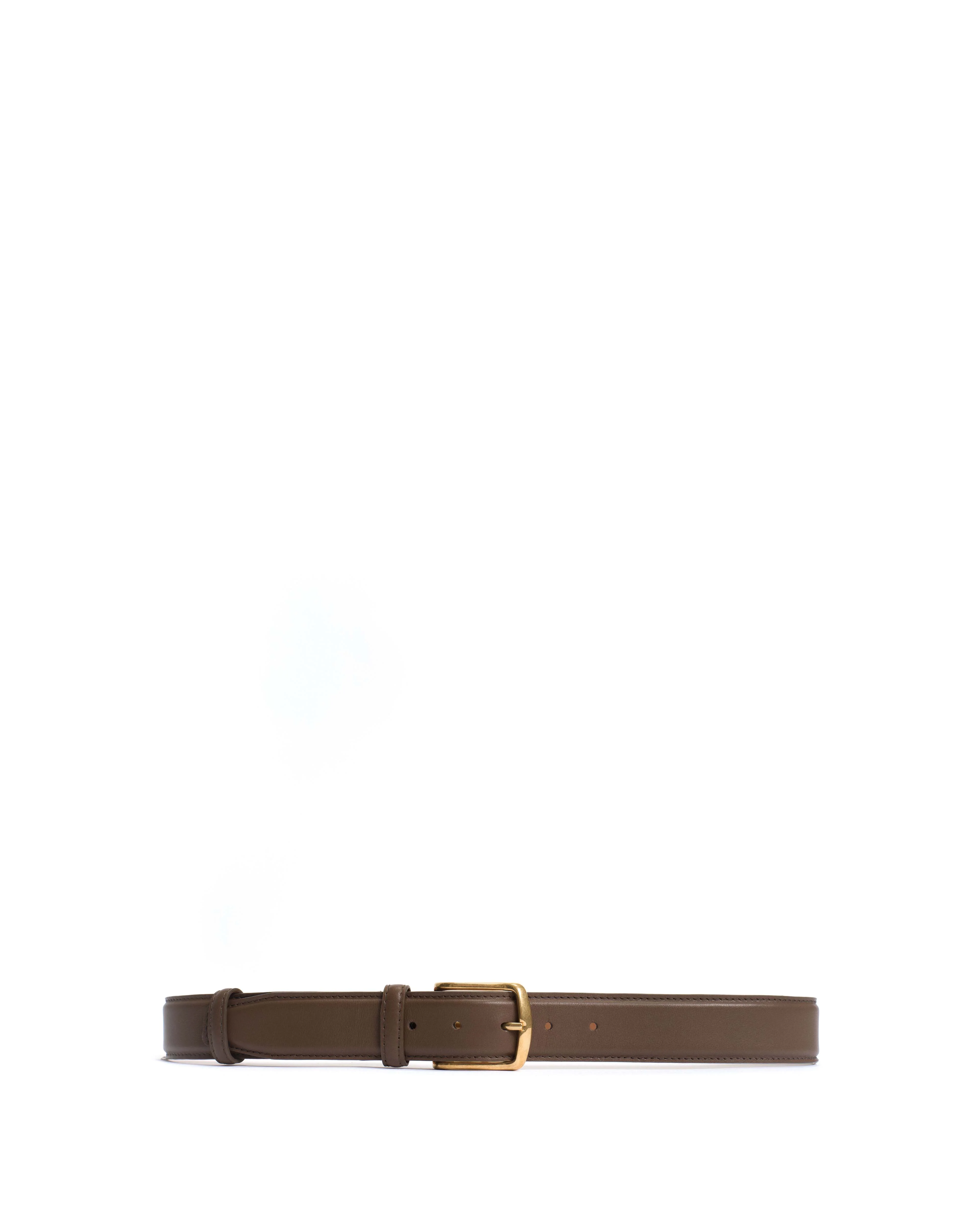 Quinn classic unisex leather belt Soft calf & metal Dark taupe & gold buckle - Image 5