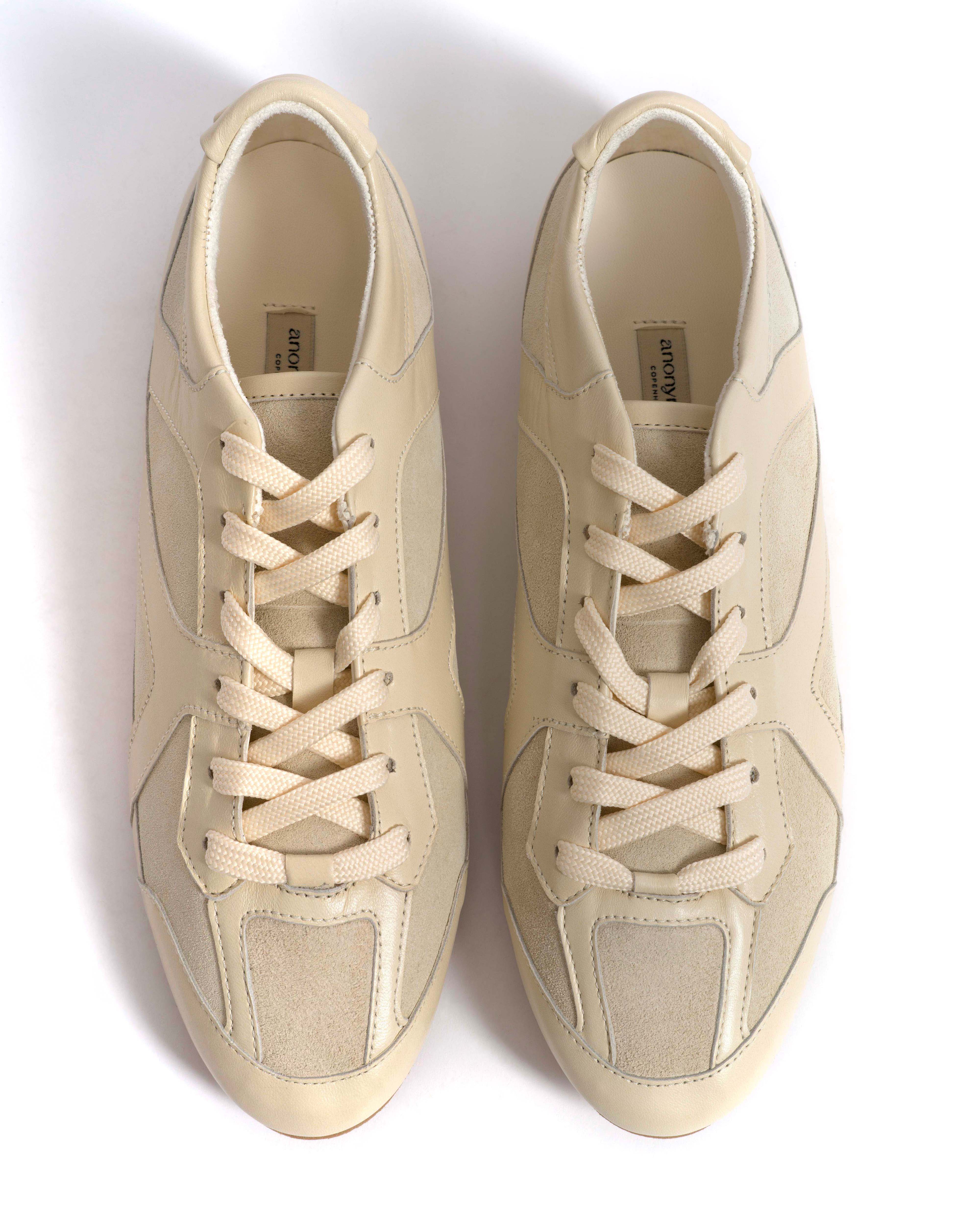 Sneakerina Shiny lamb & suede leather White sand & antique white - Image 4