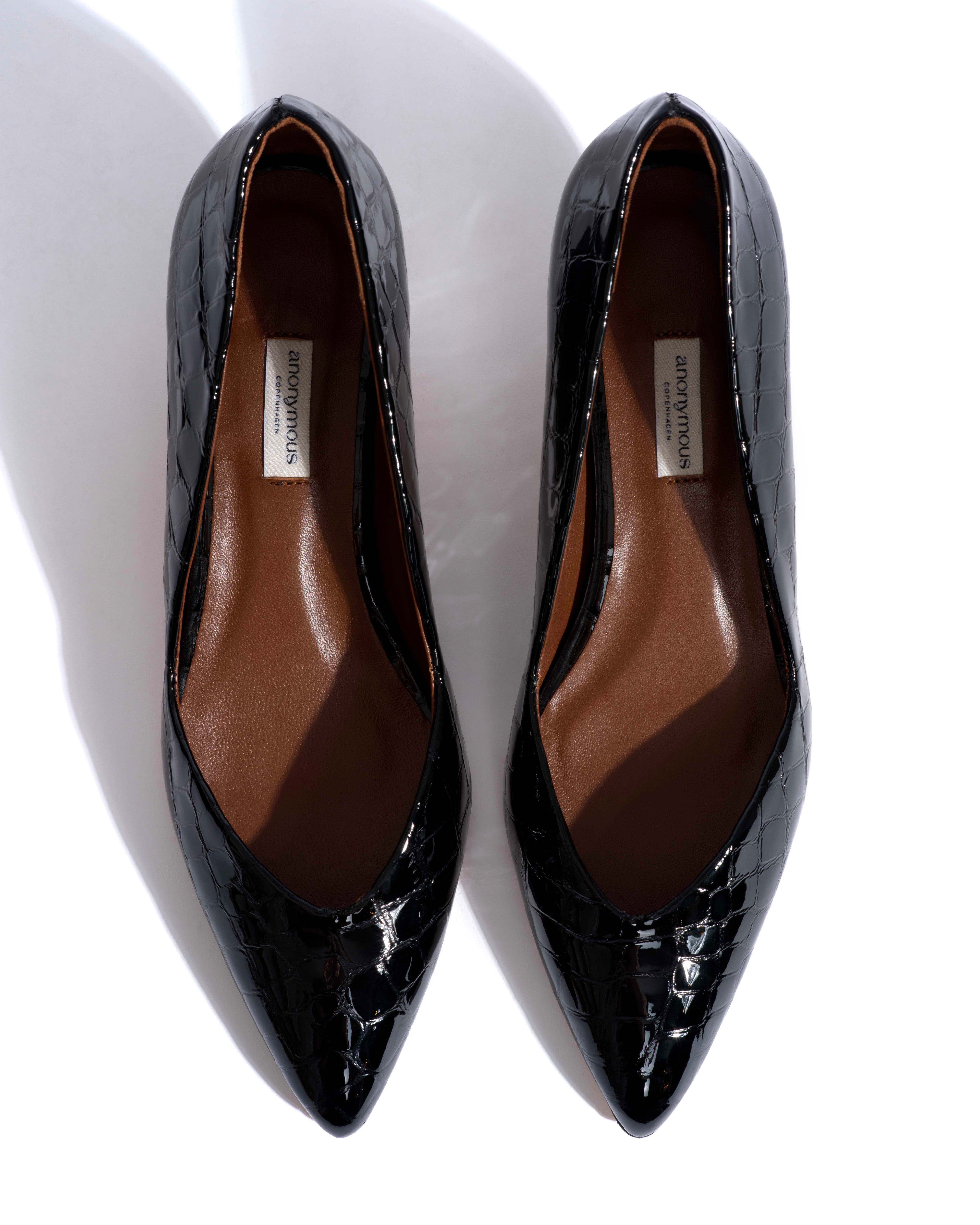 Trini 40 stiletto Polished croco calf Black - Image 4